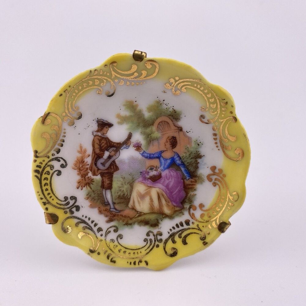 Vintage Limoges French Porcelain Miniature Plate Romantic Courting Couple